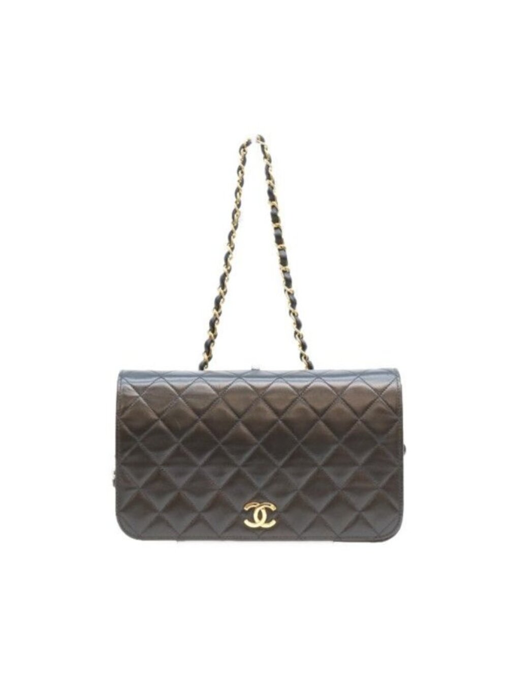 Chanel Black Lambskin Full Flap Bag Push Lock Quilted 23